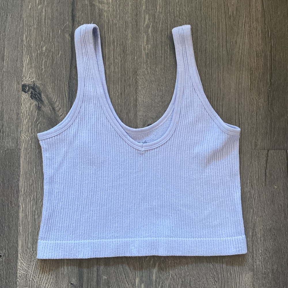 Out From Under Lilac Plunge Ribbed Seamless Knit Cropped Cami